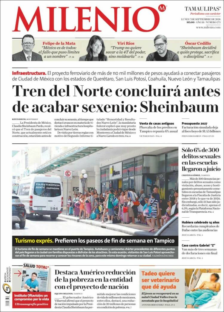 Portada de Milenio - Tamaulipas (México)