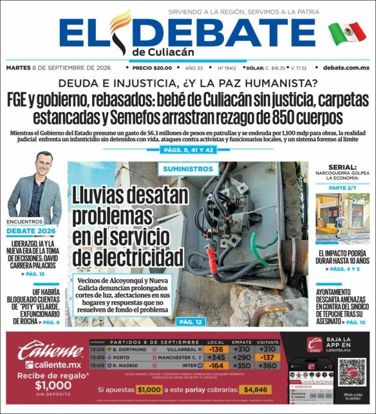 Portada de El Debate de Culiacán (Mexique)