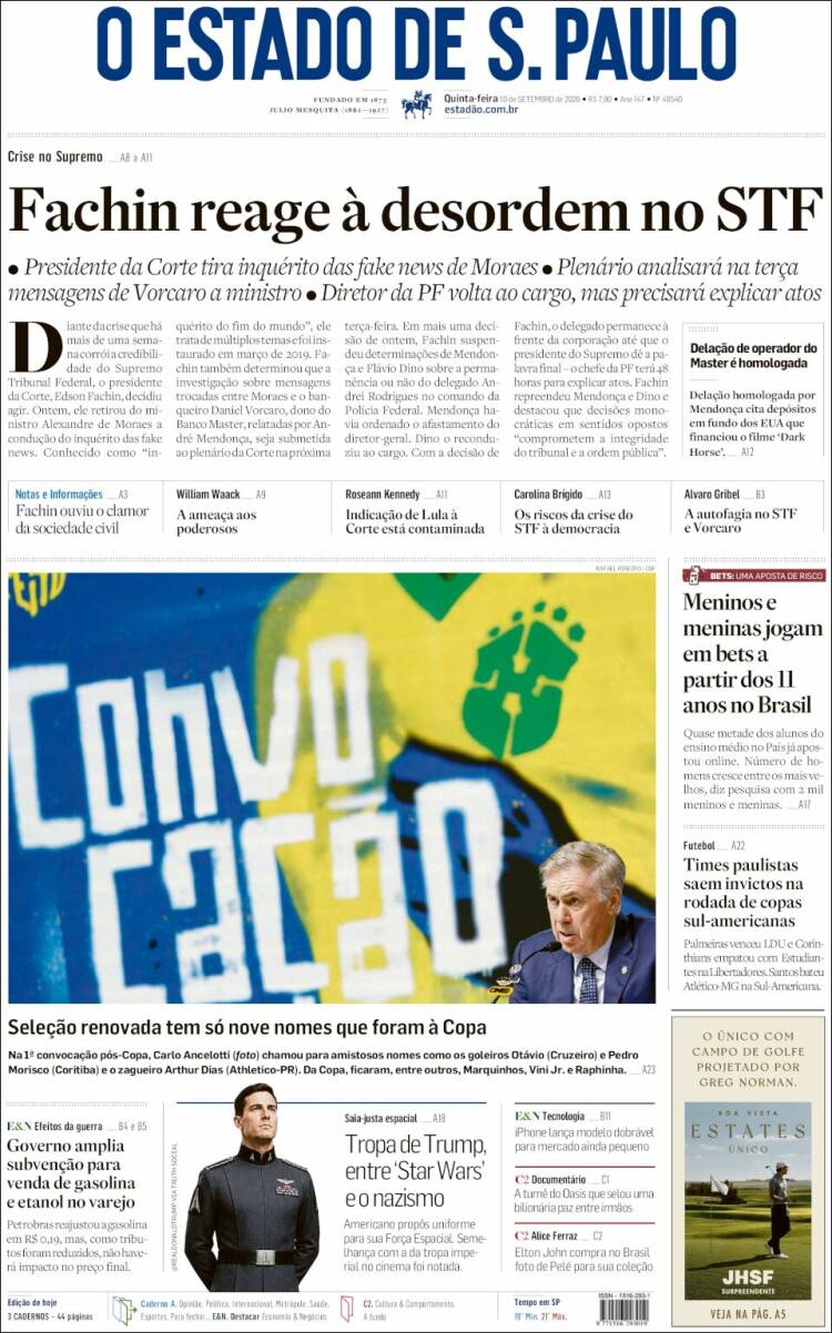 Portada de O Estado de São Paulo (Brasil)