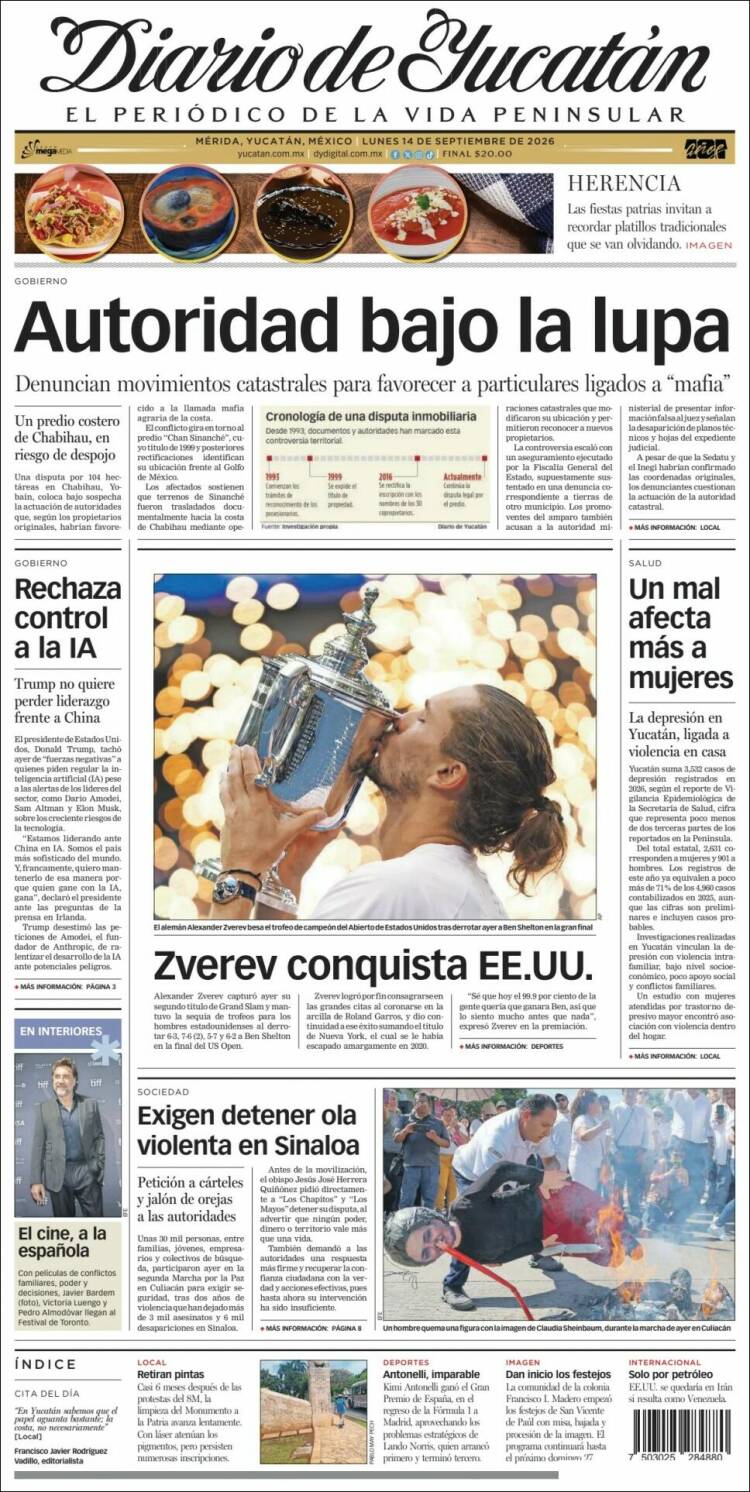 Portada de Diario de Yucatán (México)