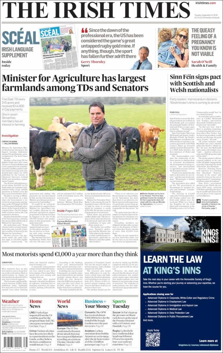 Portada de Irish Times (Ireland)