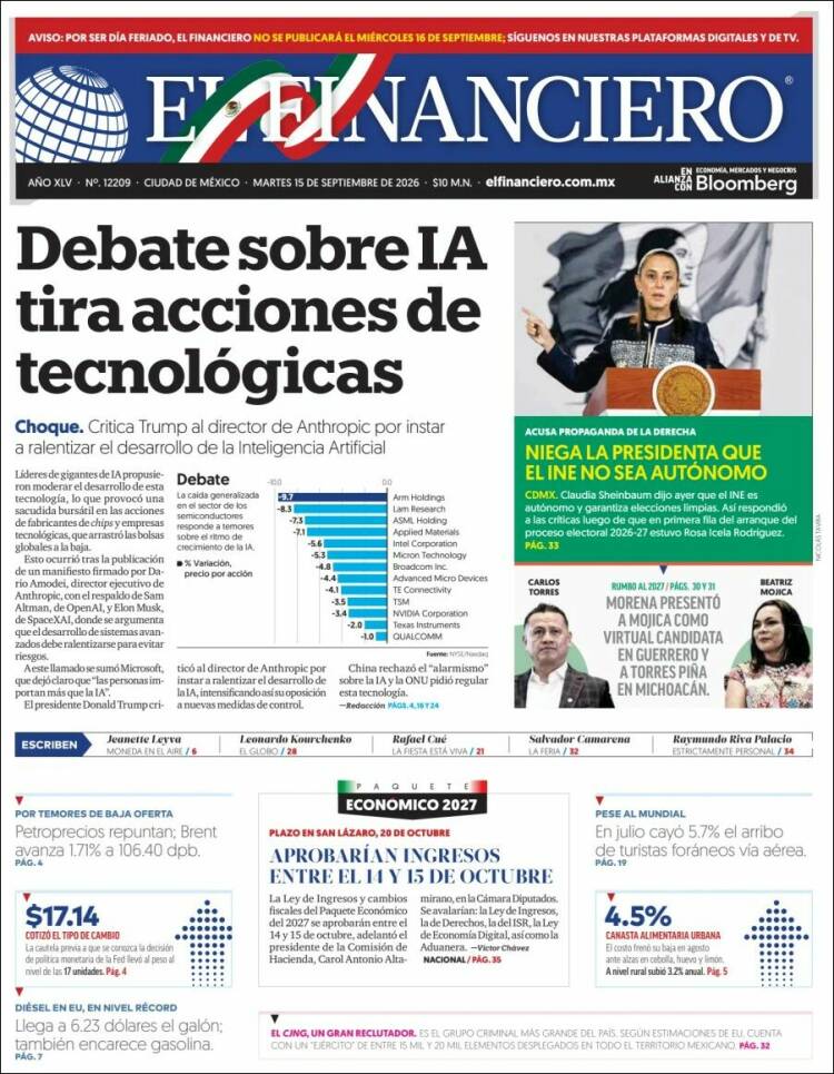 Portada de El Financiero (México)