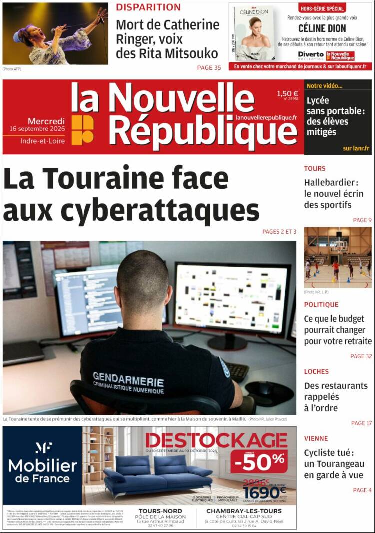 Portada de La Nouvelle Republique (France)