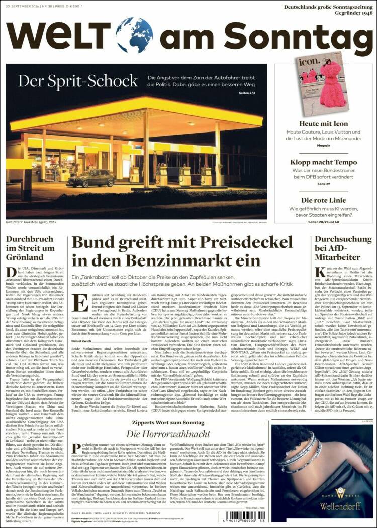 Portada de Die Welt (Germany)