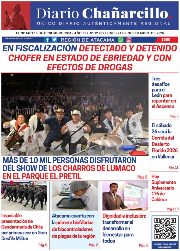 Portada de Diario Chañarcillo (Chile)