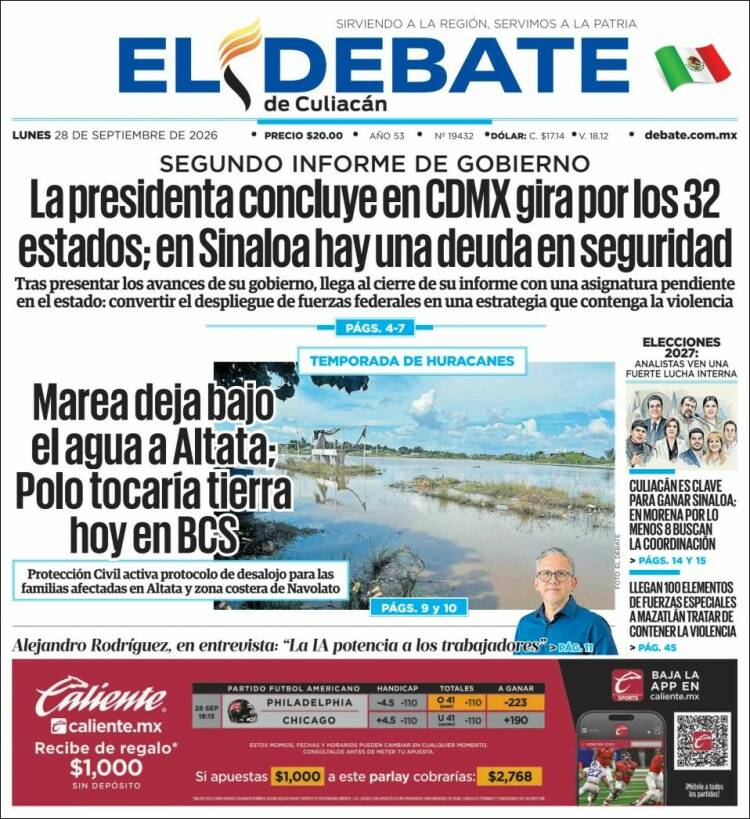 Portada de El Debate de Culiacán (México)