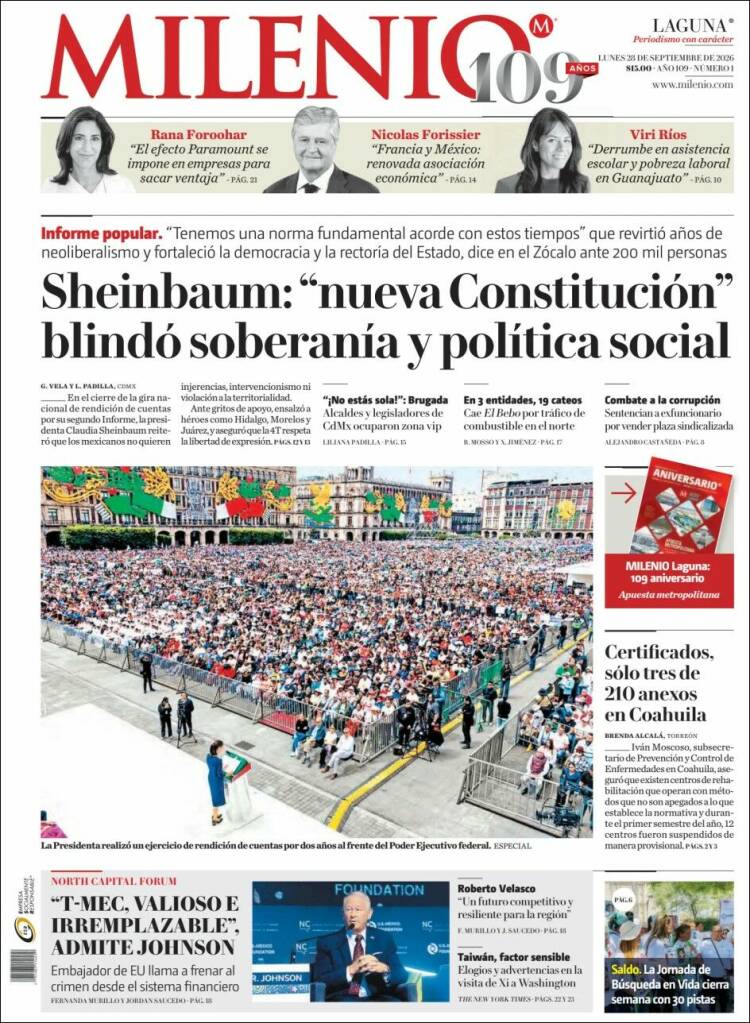 Portada de Milenio - Laguna (México)