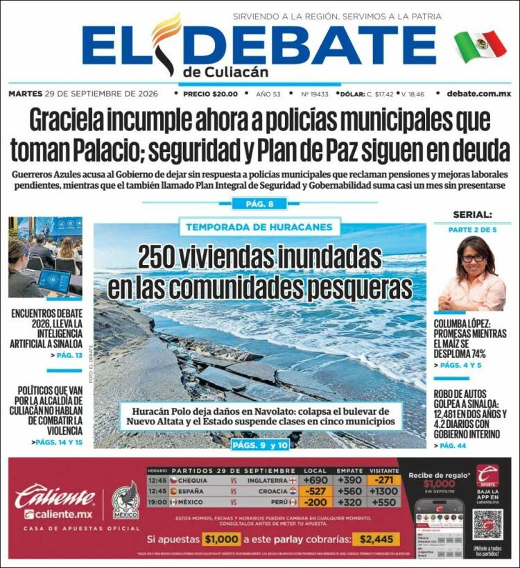 Portada de El Debate de Culiacán (México)