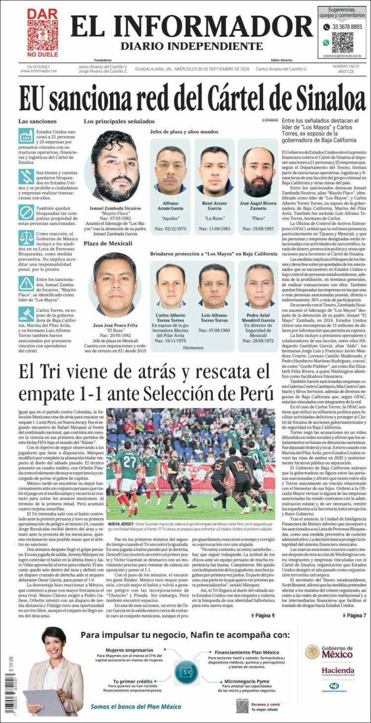 Portada de El Informador (México)