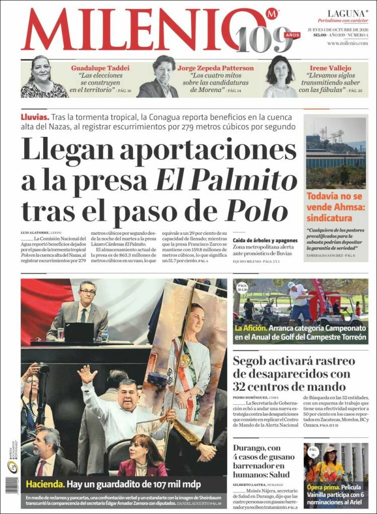 Portada de Milenio - Laguna (México)