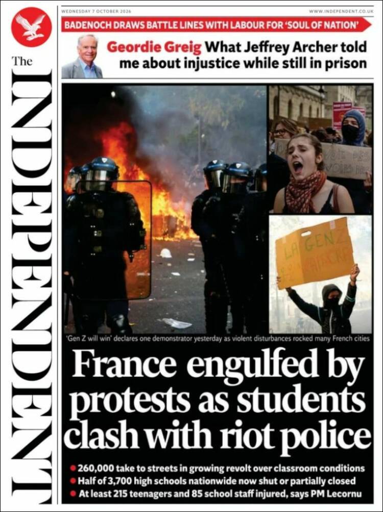 Portada de The Independent (United Kingdom)
