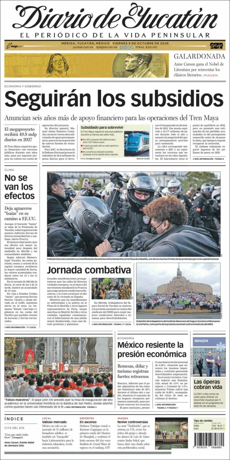 Portada de Diario de Yucatán (México)