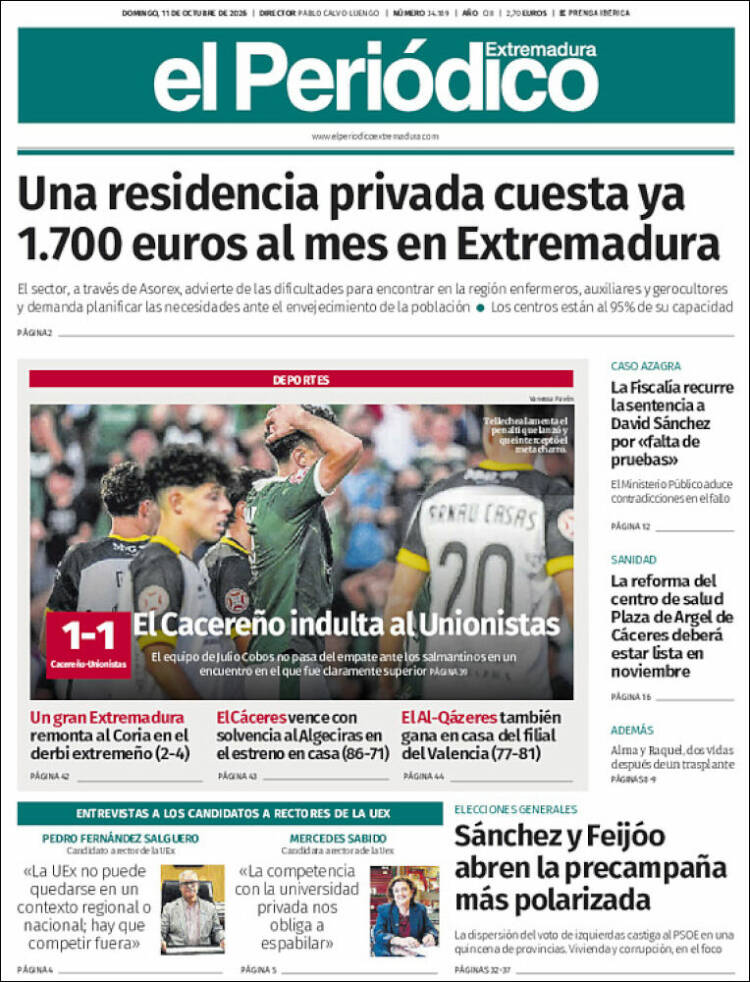 Portada de El Periódico de Extremadura (España)