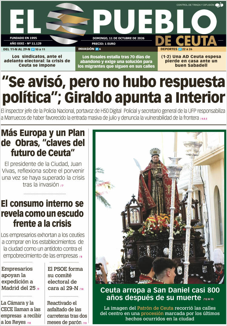 Portada de El Pueblo de Ceuta (España)
