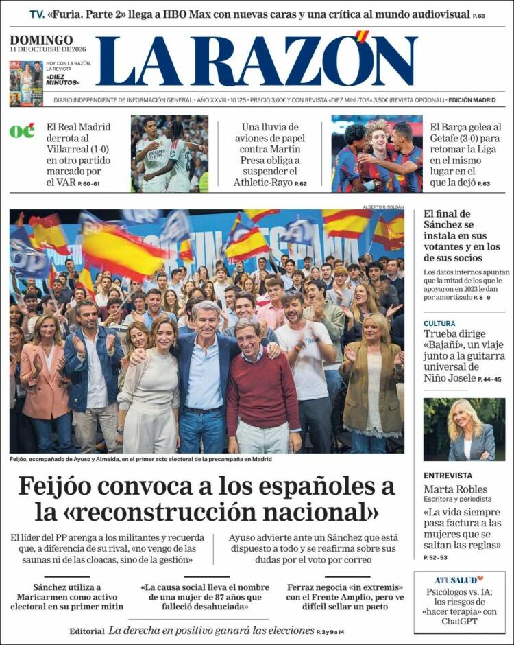 Portada de La Razón (España)