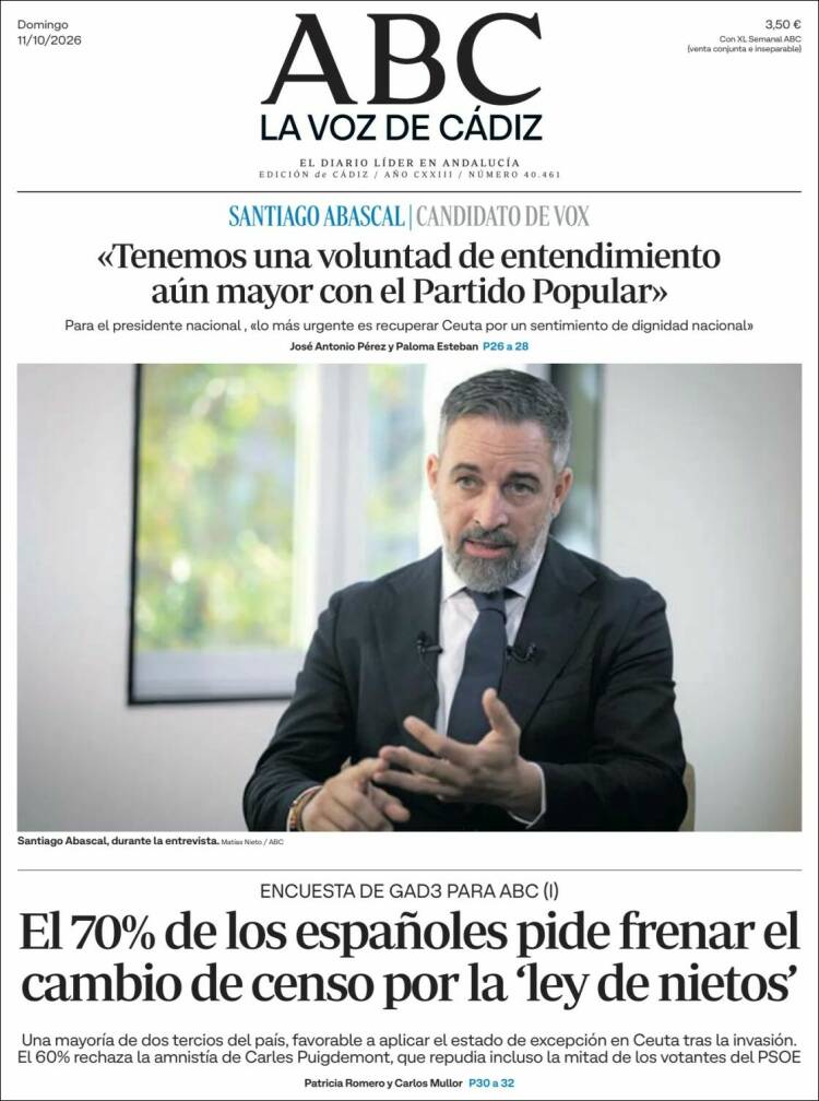 Portada de La Voz de Cádiz (España)