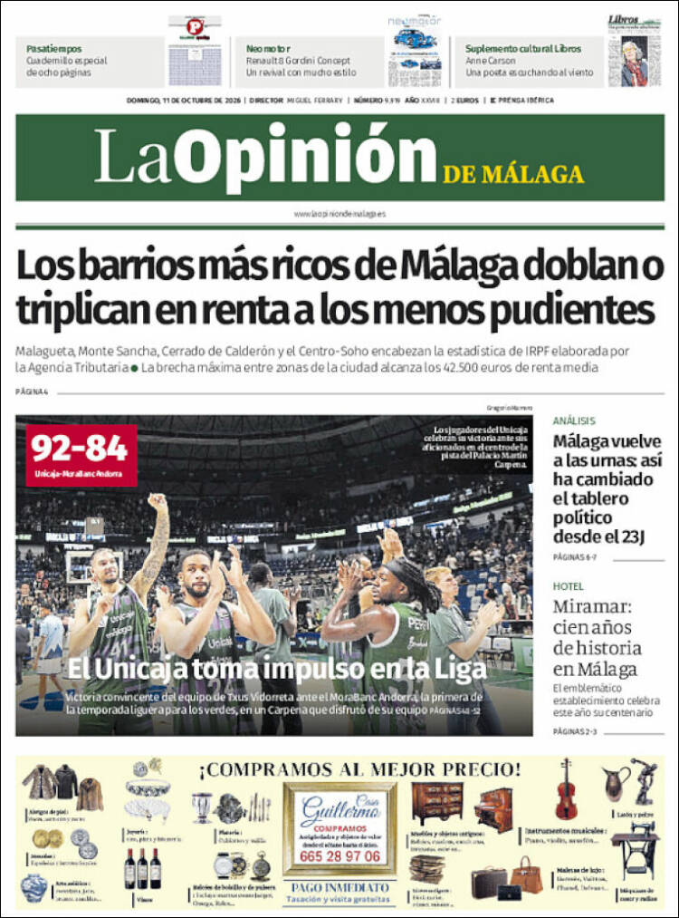 Portada de La Opinión de Málaga (España)