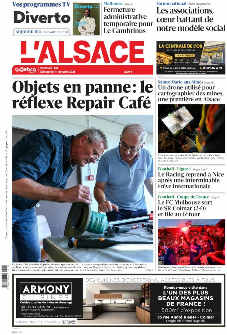 Portada de Journal L'Alsace (Francia)