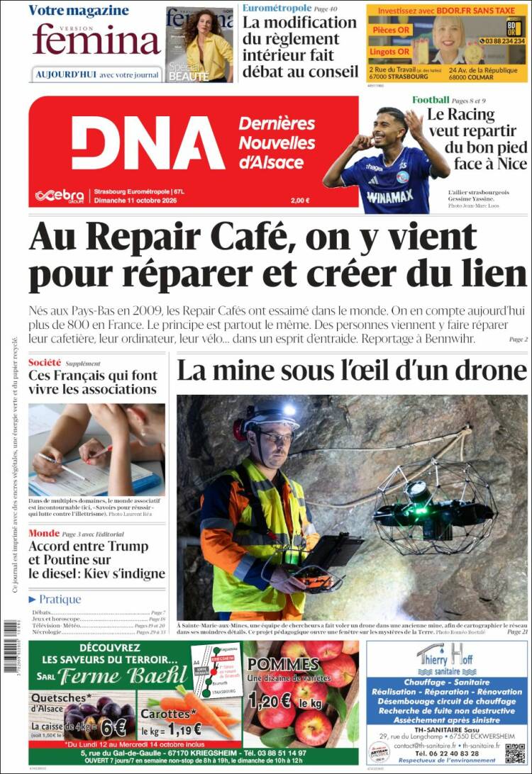 Portada de Les Dernières Nouvelles d'Alsace (Francia)