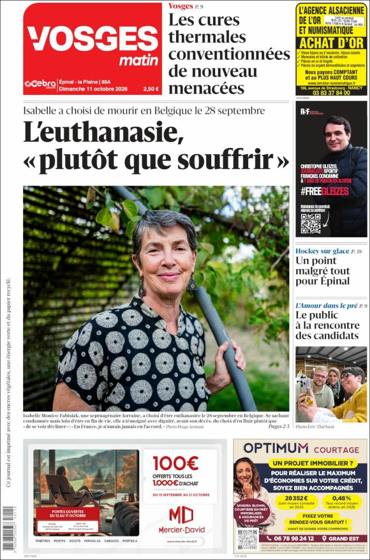 Portada de Vosges Matin (Francia)