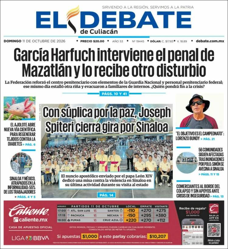 Portada de El Debate de Culiacán (México)