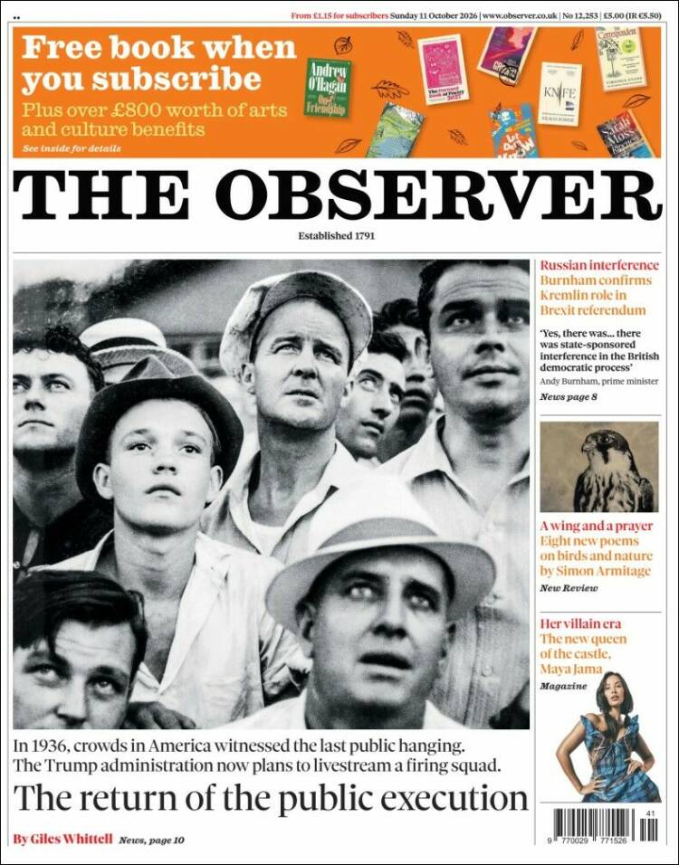 Portada de The Observer (Reino Unido)