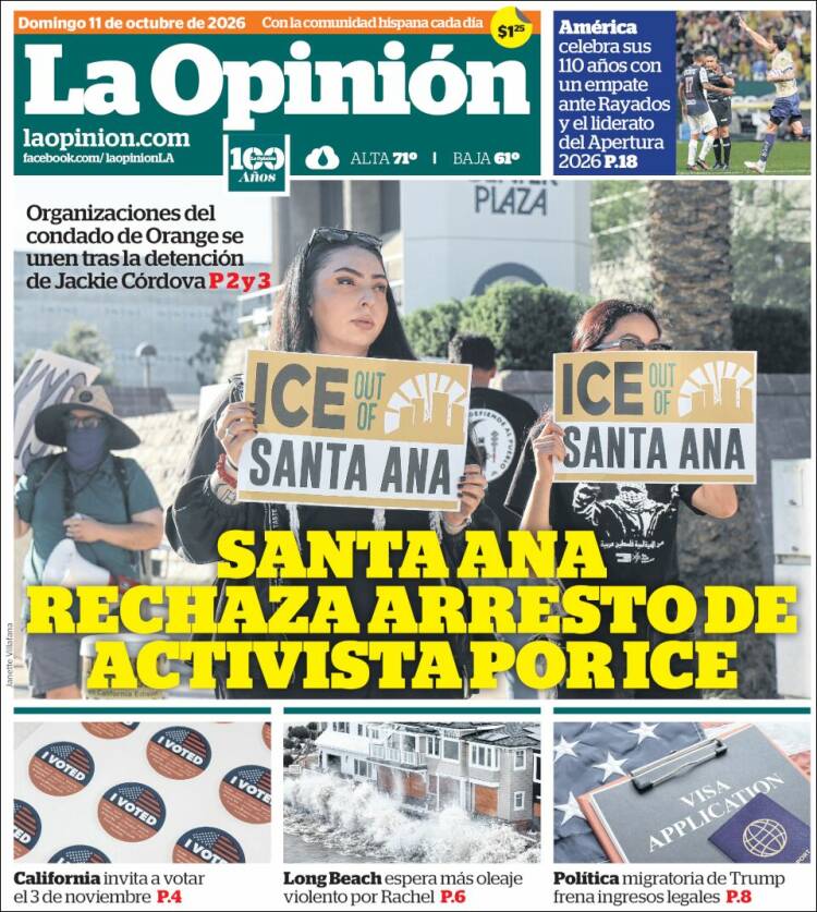 Portada de La Opinión (USA)