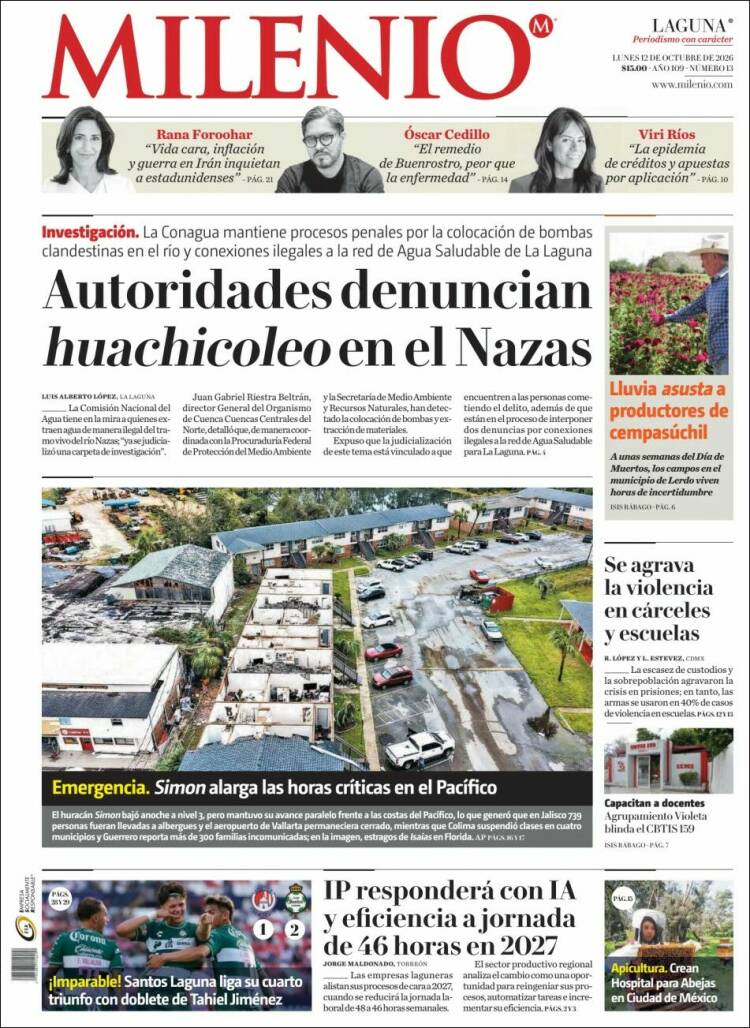 Portada de Milenio - Laguna (México)
