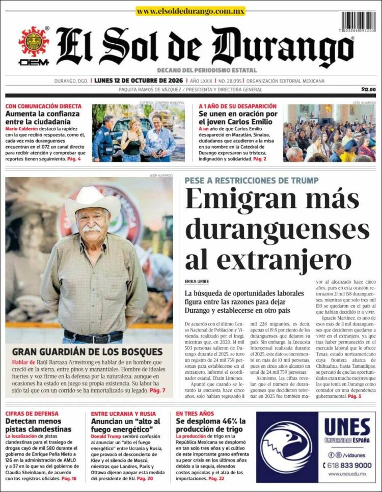 Portada de El Sol de Durango (Mexique)
