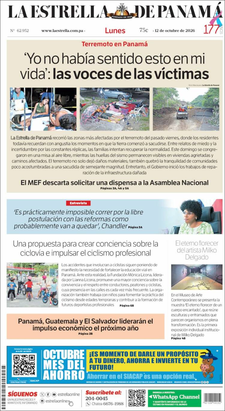 Portada de La Estrella de Panamá (Panama)