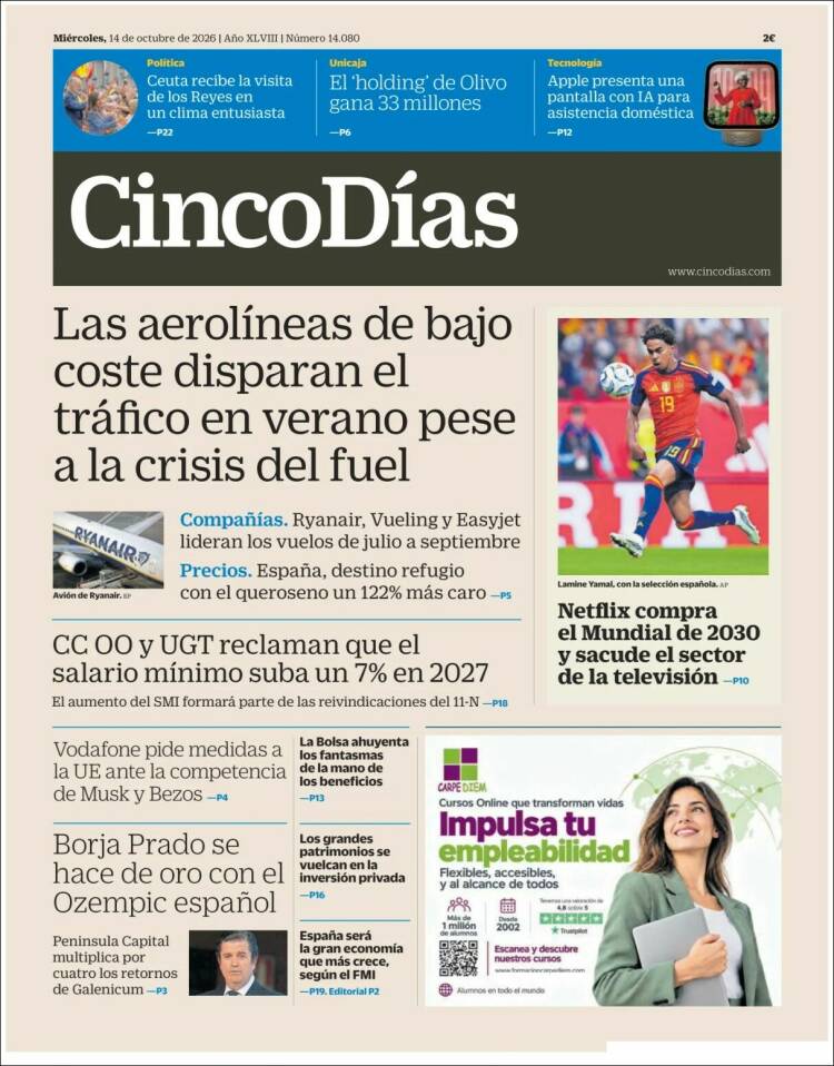 Portada de Cinco Días (Spain)