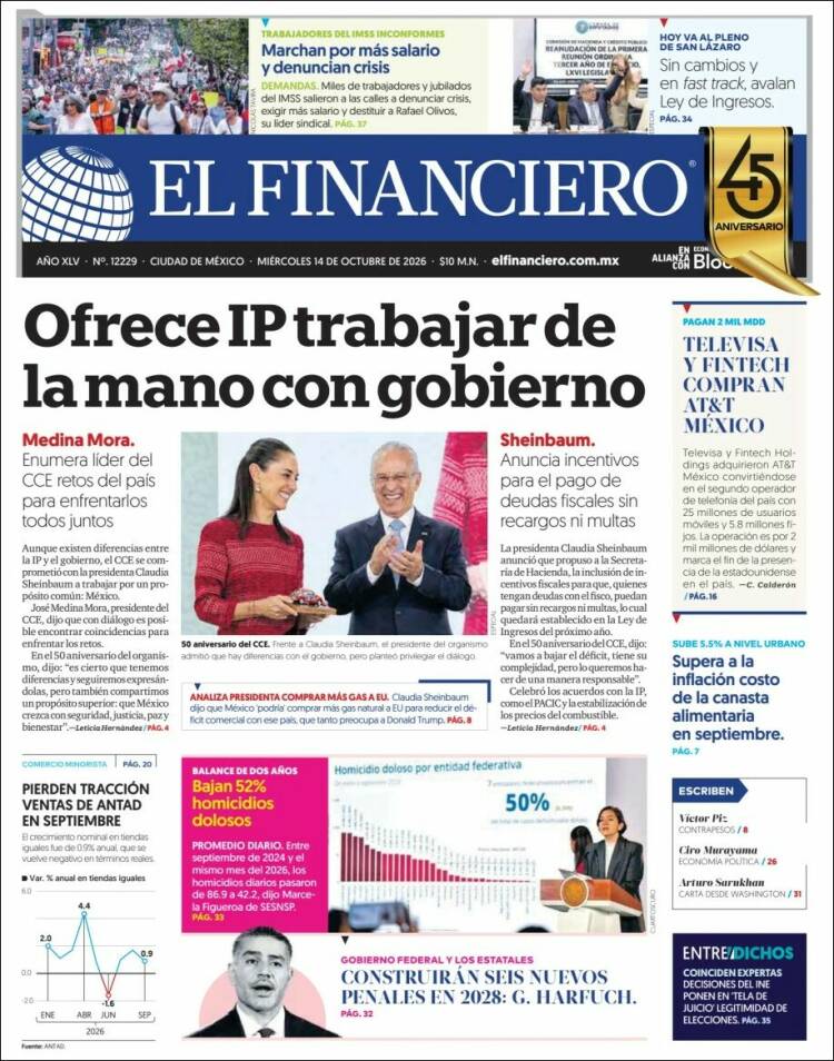 Portada de El Financiero (México)