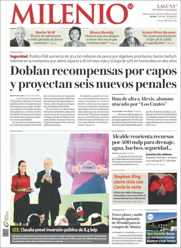 Portada de Milenio - Laguna (México)