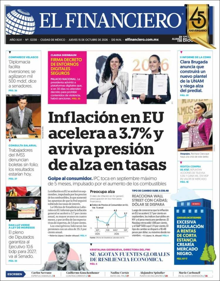 Portada de El Financiero (México)