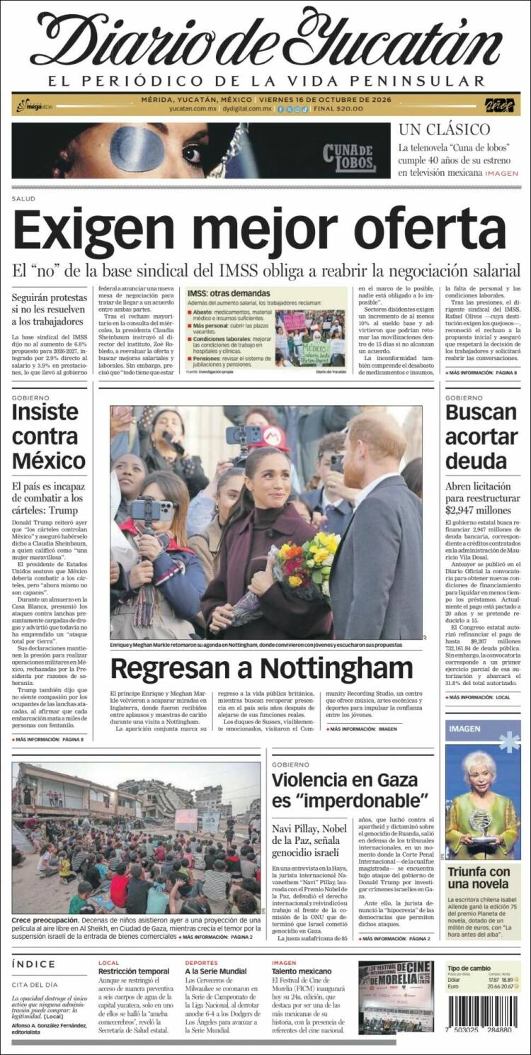 Portada de Diario de Yucatán (Mexique)