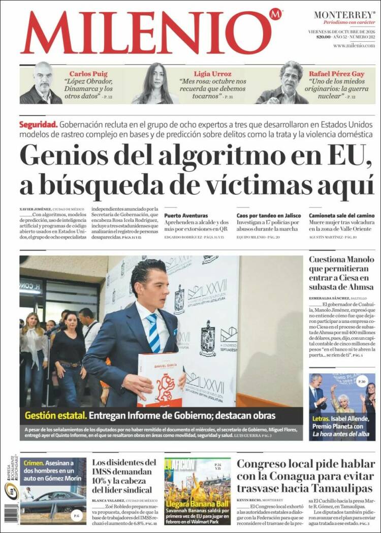 Portada de Milenio de Monterrey (México)