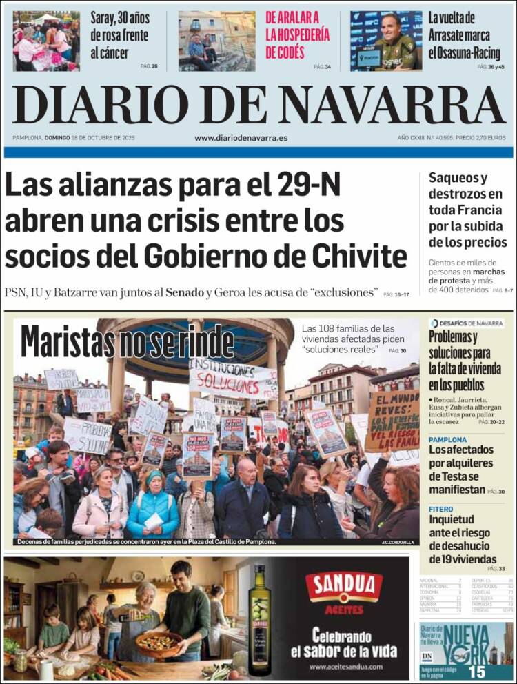 Portada de Diario de Navarra (España)
