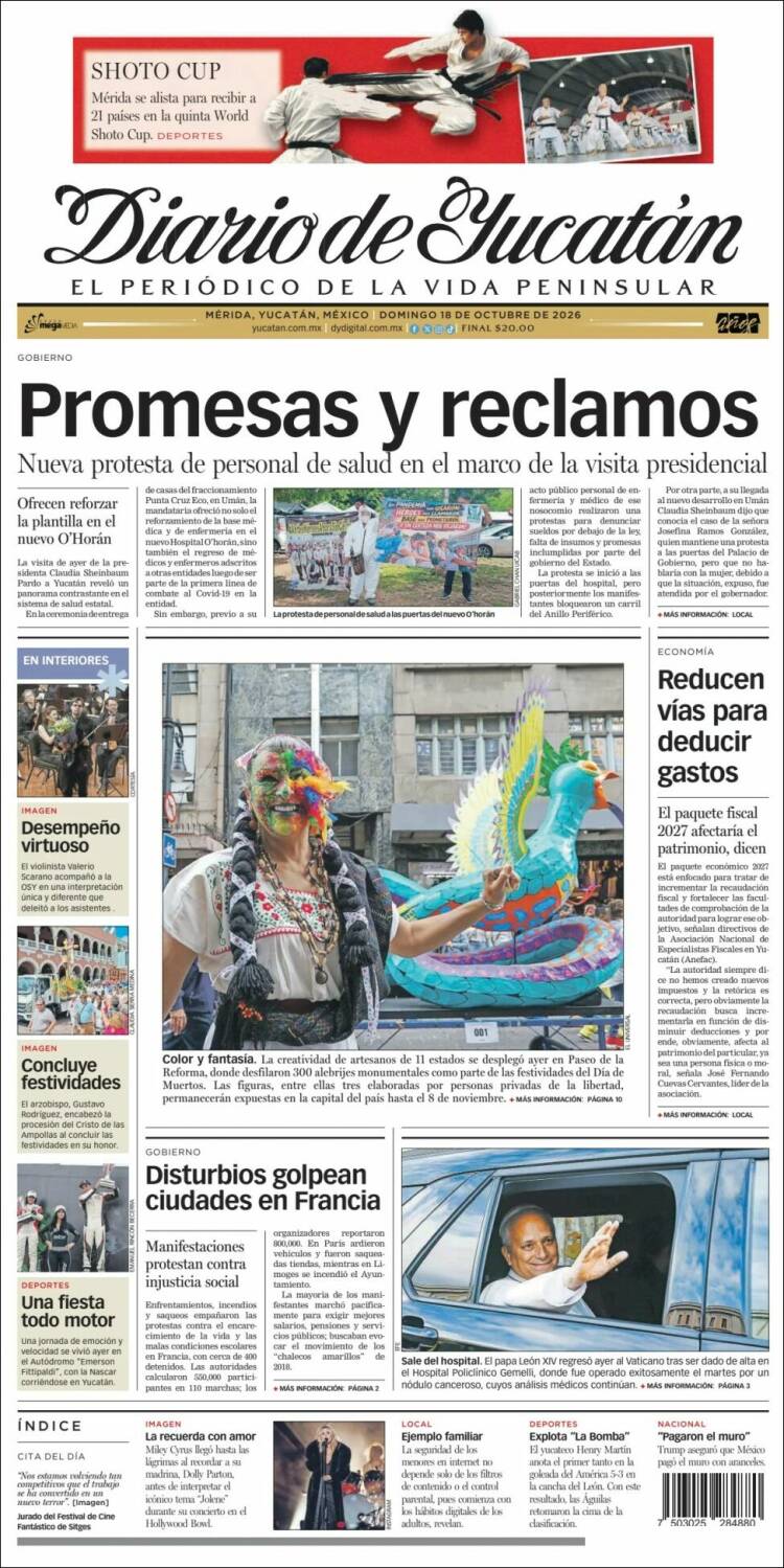 Portada de Diario de Yucatán (México)