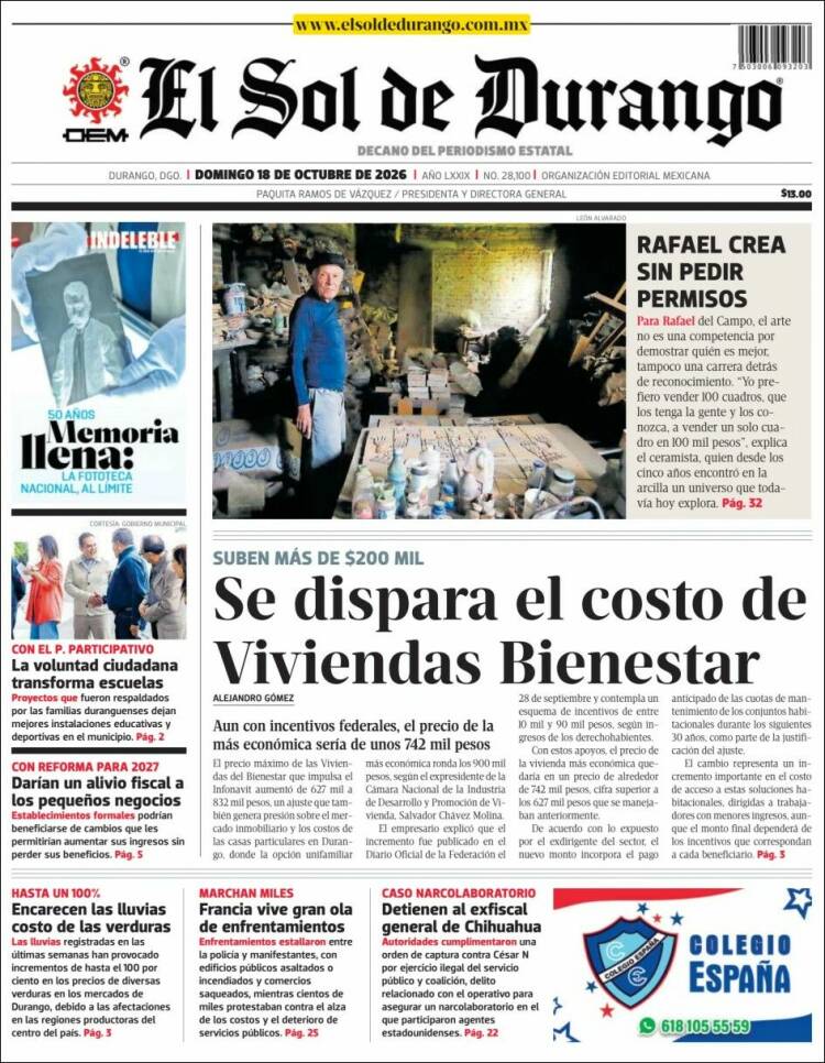 Portada de El Sol de Durango (México)