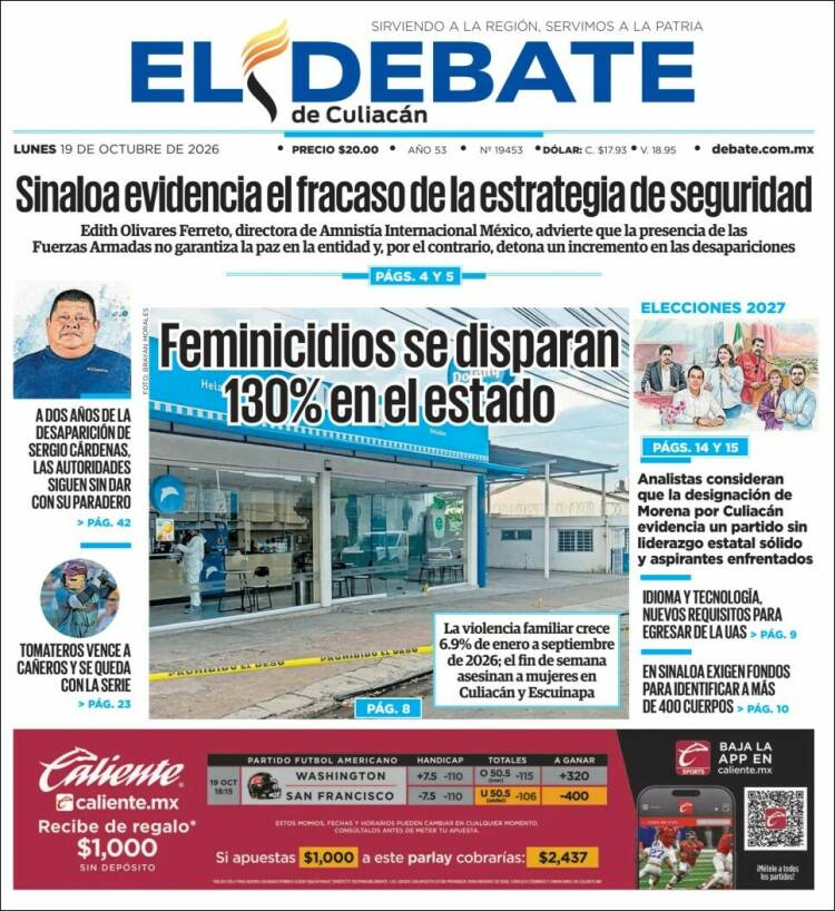 Portada de El Debate de Culiacán (México)
