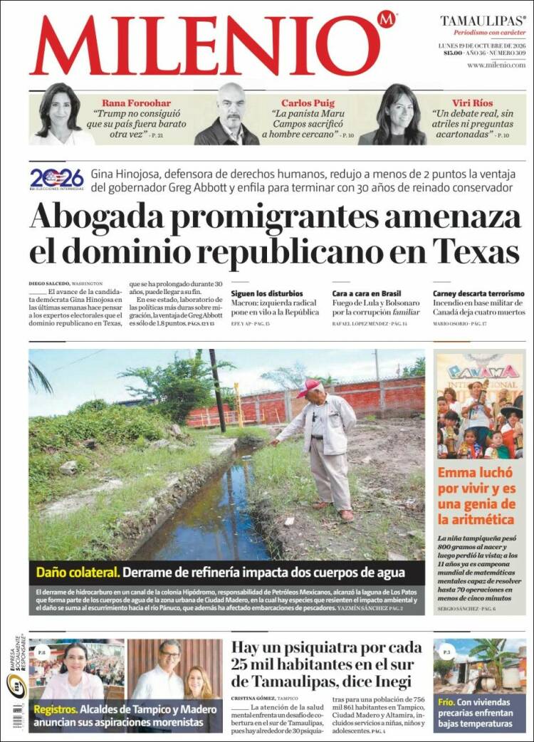 Portada de Milenio - Tamaulipas (México)