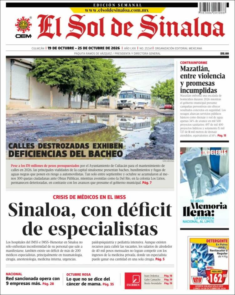 Portada de El Sol de Sinaloa (Mexique)