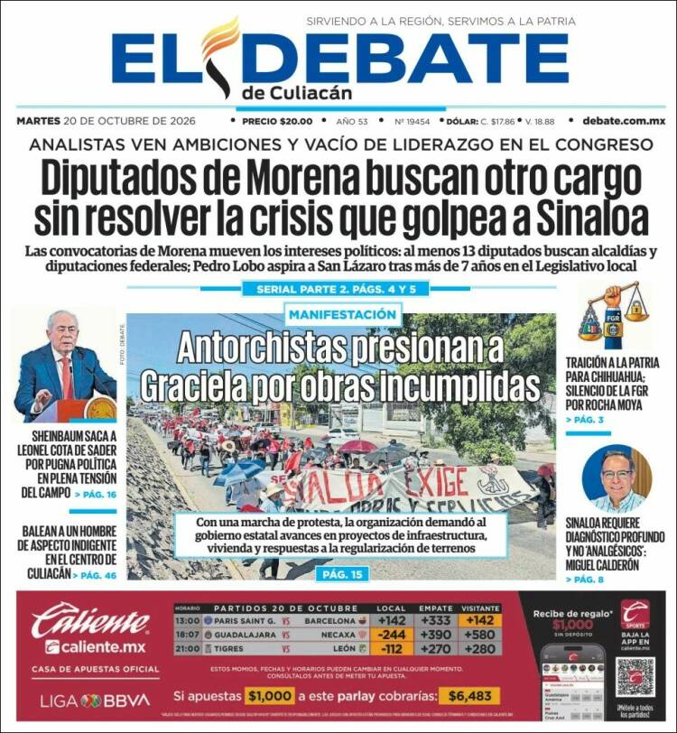 Portada de El Debate de Culiacán (México)