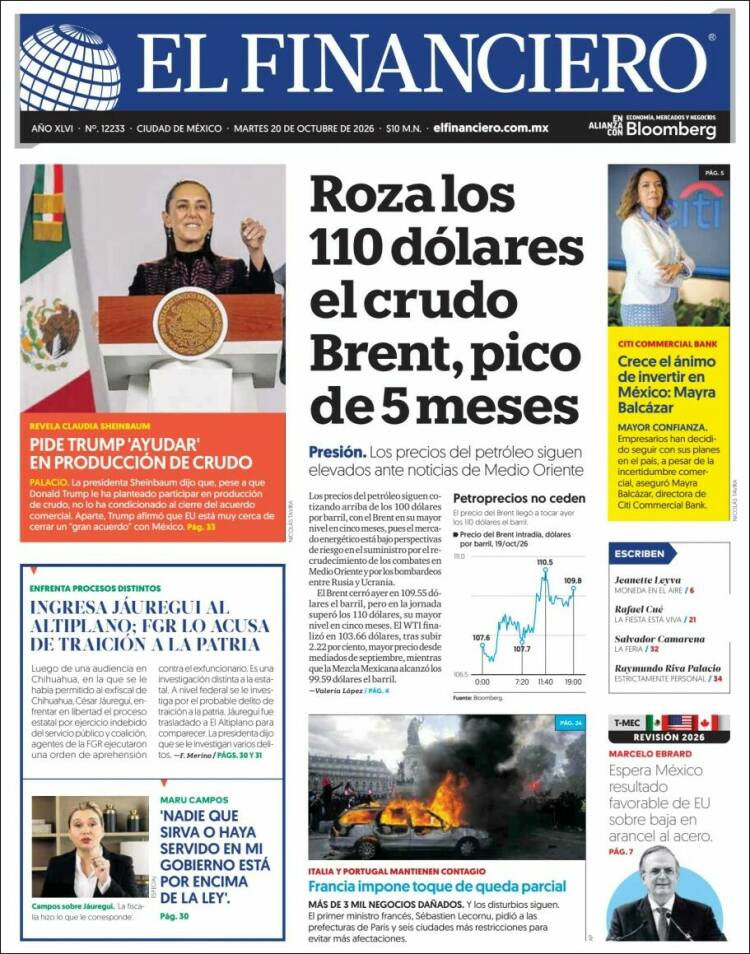 Portada de El Financiero (México)