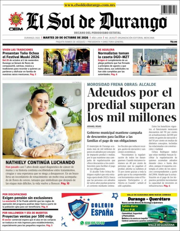 Portada de El Sol de Durango (México)