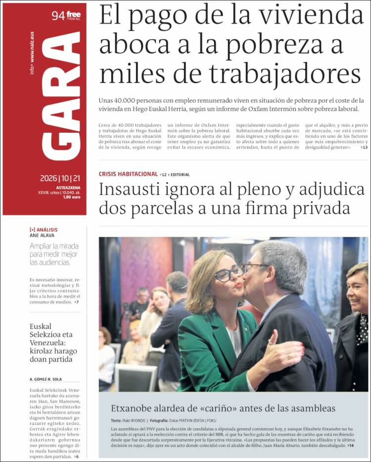 Portada de Gara (Spain)