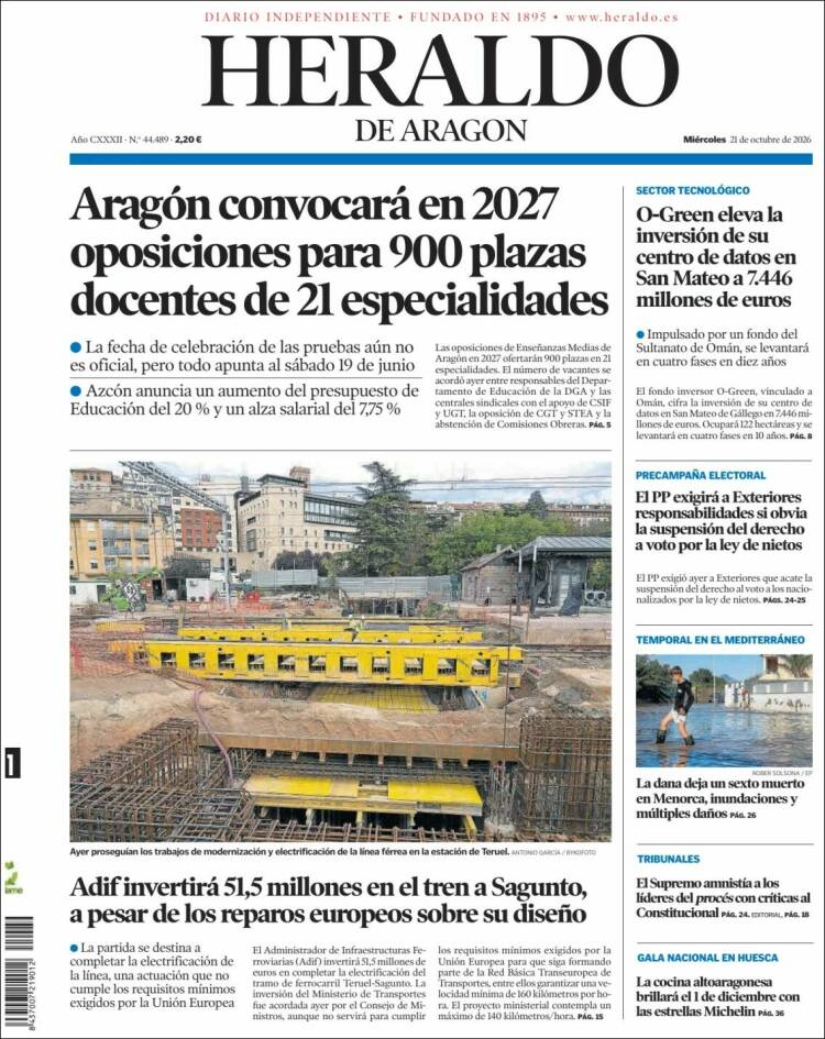 Portada de Heraldo de Aragón (Spain)