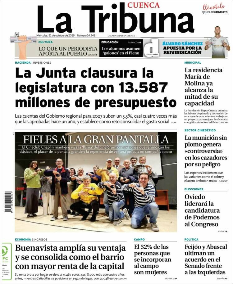 Portada de La Tribuna de Cuenca (Spain)