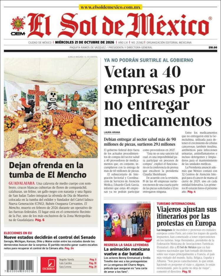 Portada de El Sol de México (México)