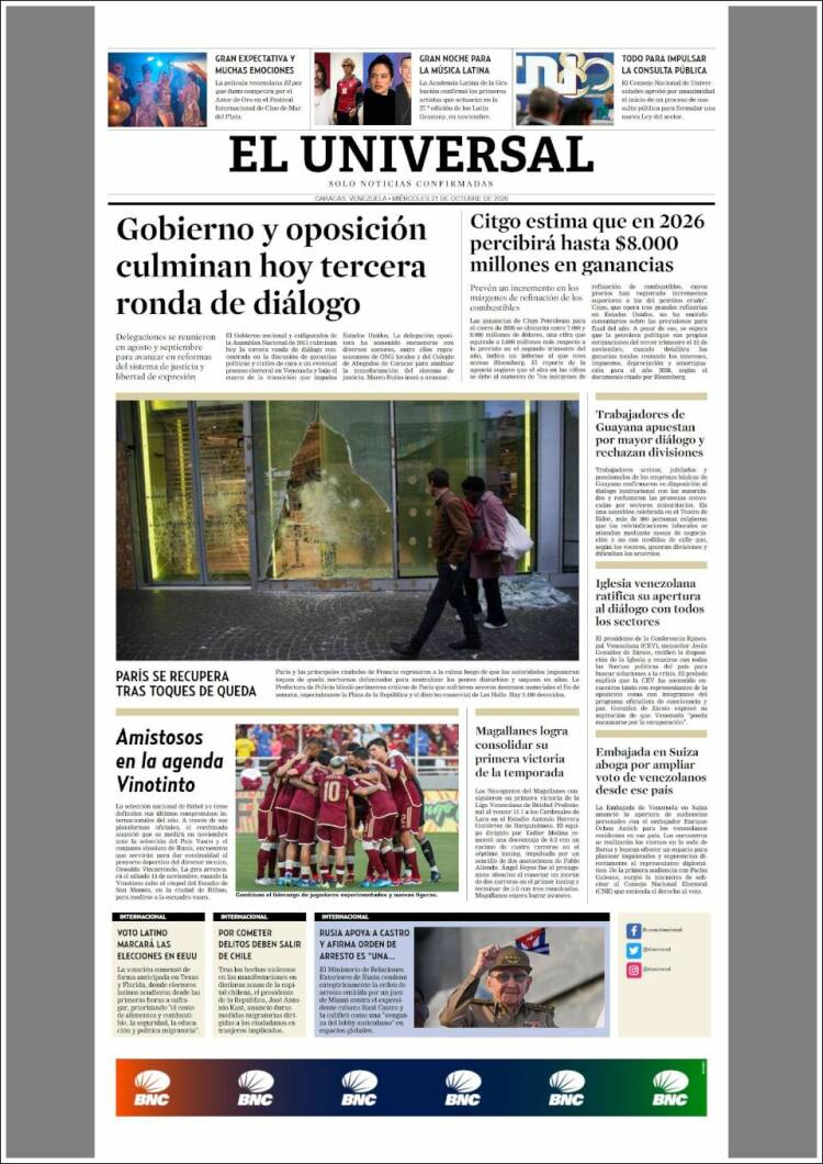 Portada de Universal (Venezuela)